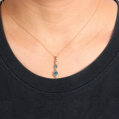 Blue Topaz Multi-Stone Drop Pendant in 10k Yellow Gold