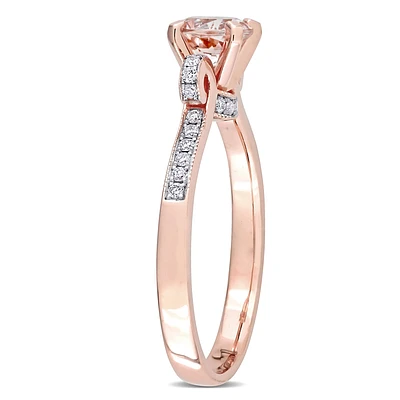 Brilliant-Cut Diamond and Morganite Engagement Ring in 14k Rose Gold