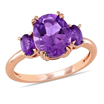 Amethyst 3-Stone Ring in 14k Rose Gold