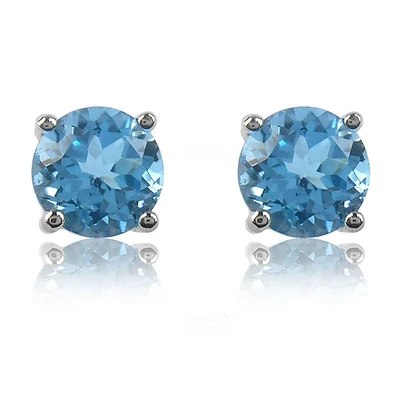 Aquamarine Brilliant-Cut Stud Earrings in 10k White Gold