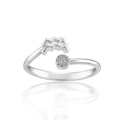 Zodiac Diamond Aquarius Fashion Ring in Sterling Silver