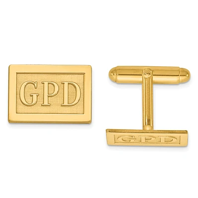 Raised Letters Rectangle Monogram Cuff Links in 14k Yellow Gold (up to 3 letters)