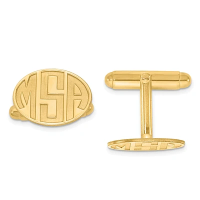 Recessed Letters Oval Monogram Cuff Links in Gold Plated Sterling Silver (up to 3 letters)