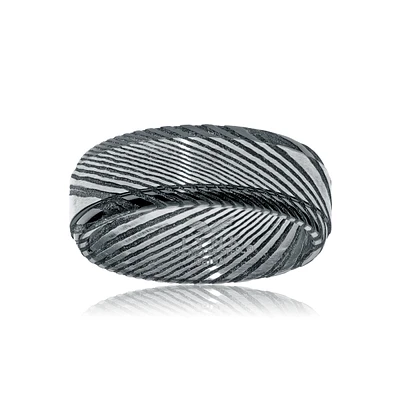 Men's 7.8mm Damascus Ring in Stainless Steel with Black IP