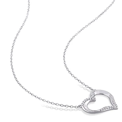 Diamond Open Heart Pendant in Sterling Silver