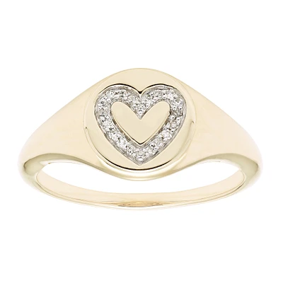 Diamond Heart Signet Ring in 14k Yellow Gold