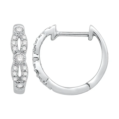 Petite Diamond Hoop Earrings in 10k White Gold