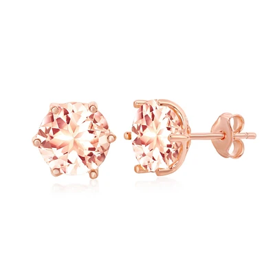 Morganite CZ Stud Earrings in Sterling Silver Rhodium Plate