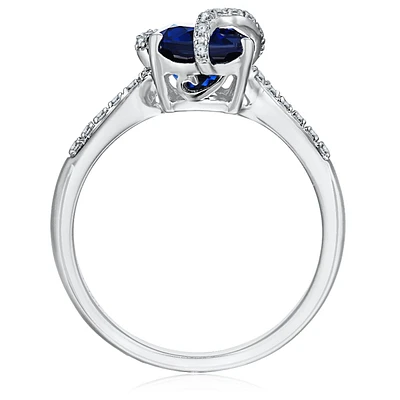 Pear Shaped Diamond Sapphire Swirl Ring in 10k White Gold