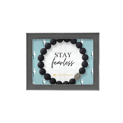 "Stay Fearless" Matte Black Agate Bracelet in Sterling Silver