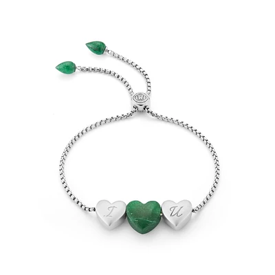 Green Aventurine "I Love You" Bolo Adjustable Bracelet in Sterling Silver