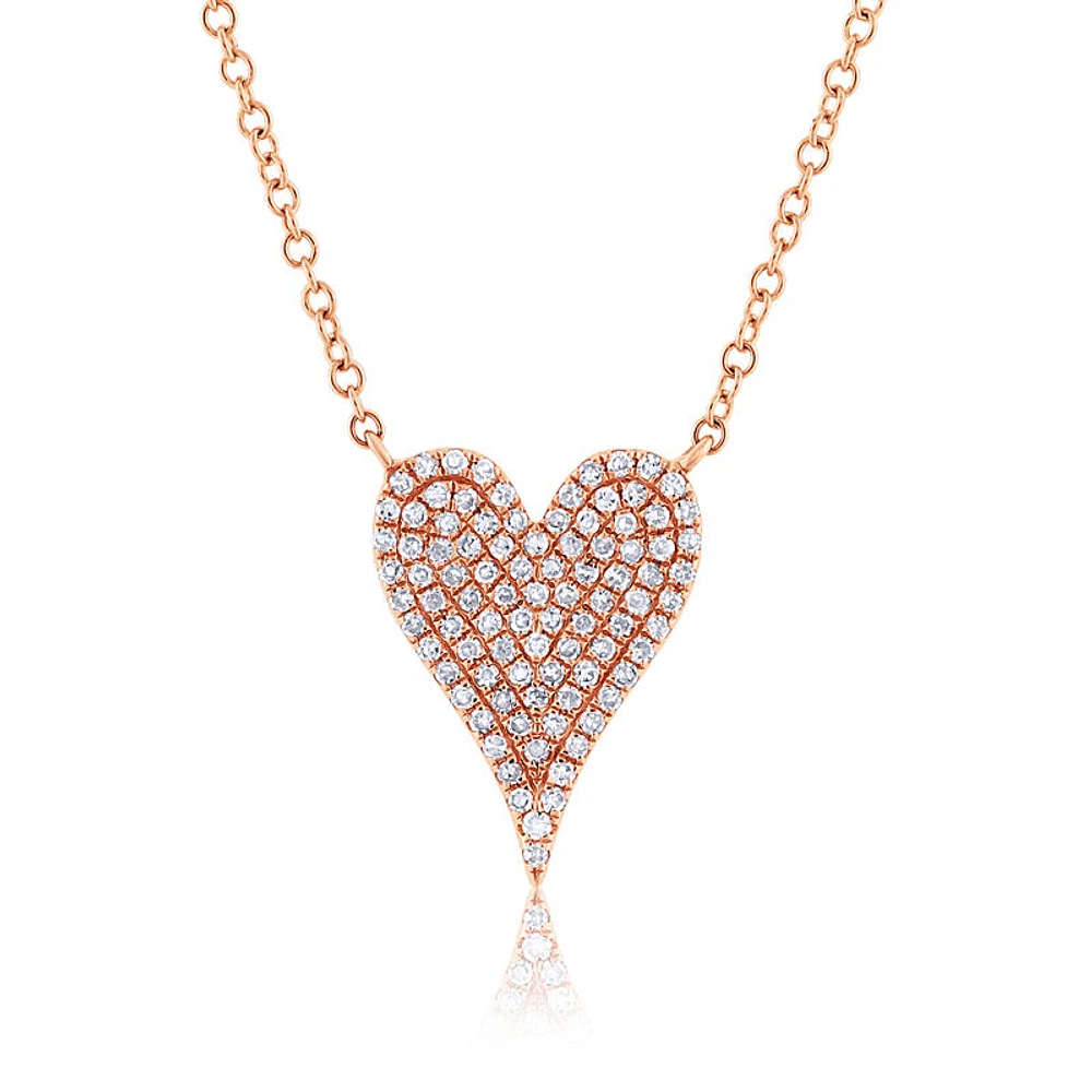 Shy Creation 0.21 ctw Pave Diamond Heart Necklace in 14k Rose Gold