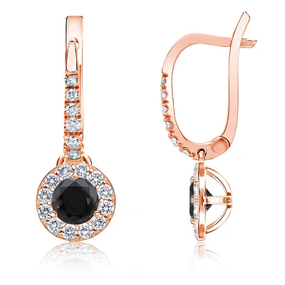 Black Diamond Halo 1/2ct. Drop Earrings in 14k Rose Gold