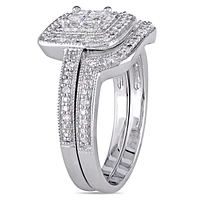 Princess-Cut 1/3ctw Diamond Quad and Round Bridal Set in Sterling Silver