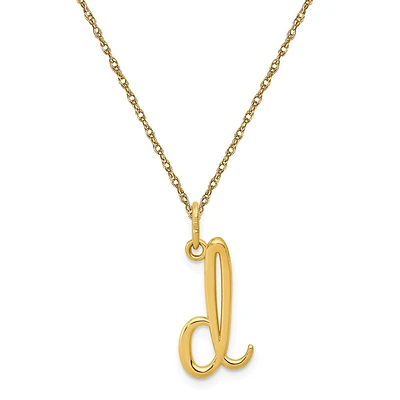 Script D Initial Necklace in 14k Yellow Gold