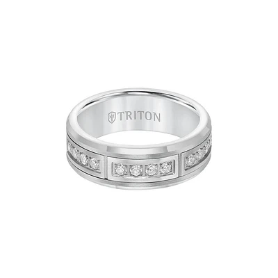 Triton Channel-Set Diamonds Bevel Edge 1/3ctw Tungsten Wedding Band