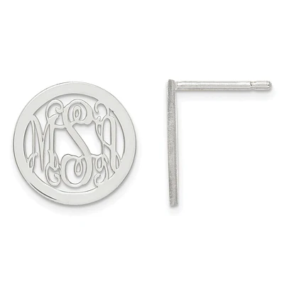 Laser Polished Small Monogram Circle Post Earrings in Sterling Silver (up to 3 letters)