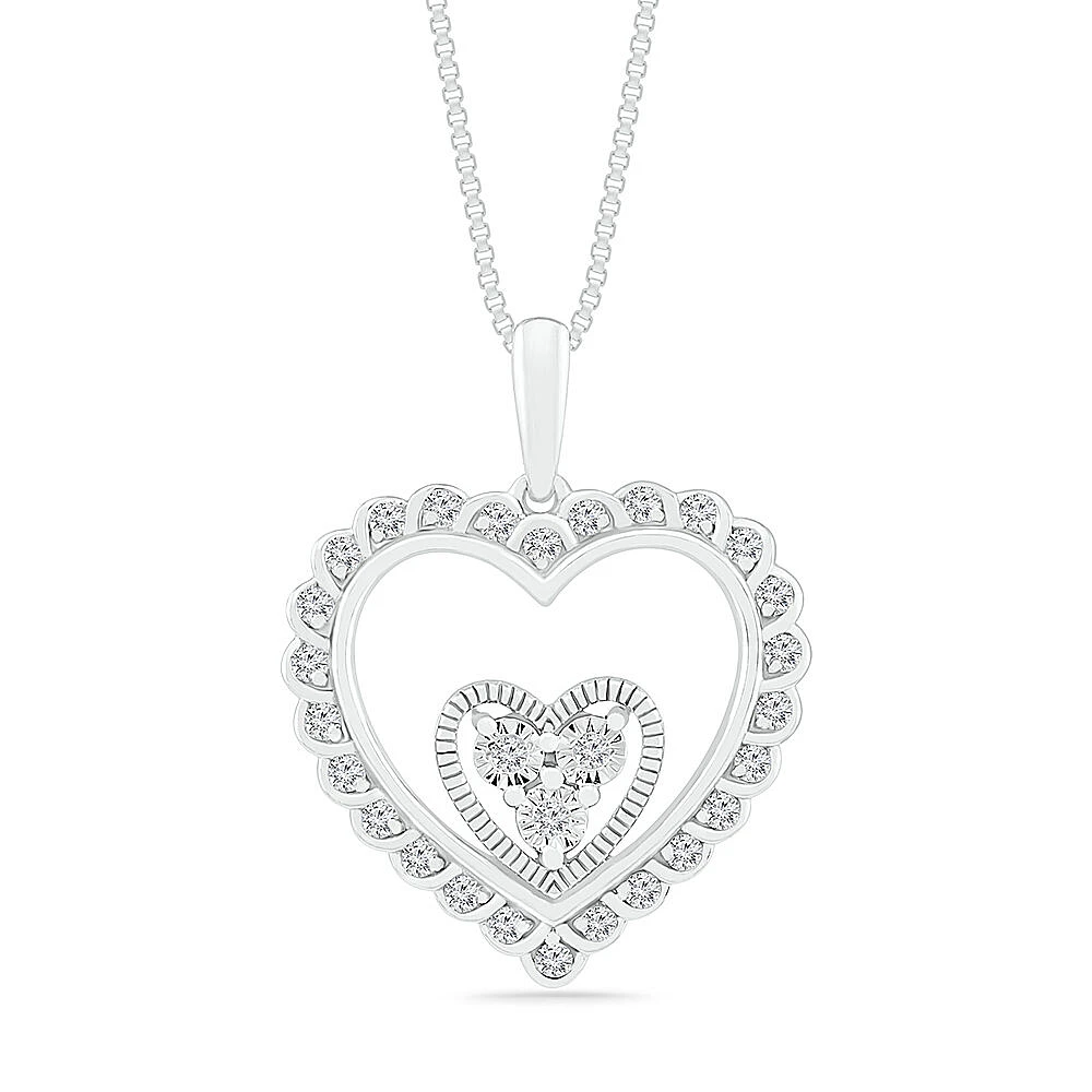 Diamond Double Heart Pendant in Sterling Silver