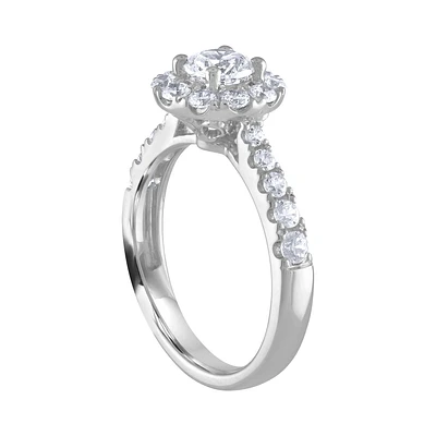 Lab Grown 1 1/2ct. Diamond Round Halo Engagement Ring in 14k White Gold