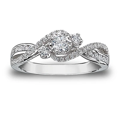 Gia. Three-Stone Diamond Twist Engagement Ring in 14k White Gold