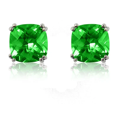 Created Emerald Cushion-Cut Stud Earrings in Sterling Silver