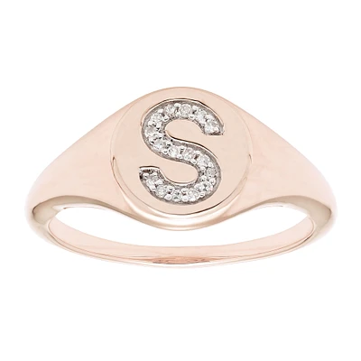 Diamond Initial Signet Ring in 14k Rose Gold