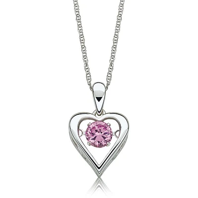 Pink Gemstone Beating Solitaire Heart Pendant in Sterling Silver