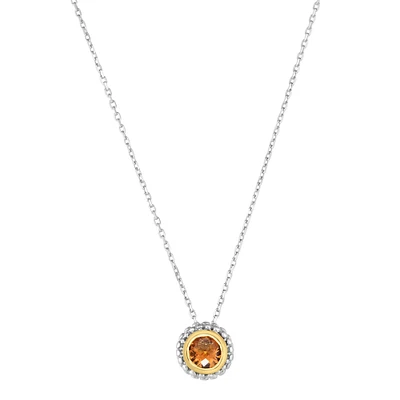 Citrine Double Halo Pendant 18" in Sterling Silver