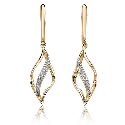 Curved Diamond Drop Earrings in 10k Yellow Gold