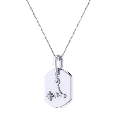 Diamond and Aquamarine Pisces Constellation Zodiac Tag Necklace in Sterling Silver