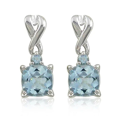 Aquamarine Drop Twist Earrings in Sterling Silver