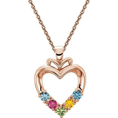 5-Stone Family Heart Pendant in 10k Rose Gold