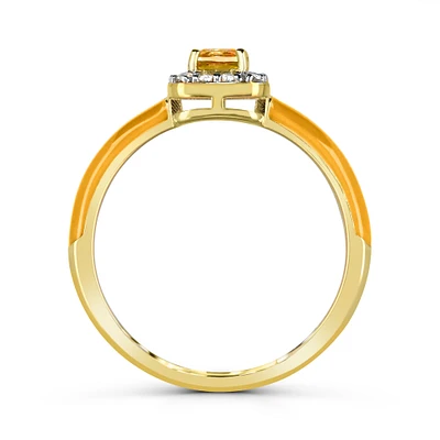 Cushion-Cut Citrine Halo Enamel Ring in Yellow Gold Plated Sterling Silver