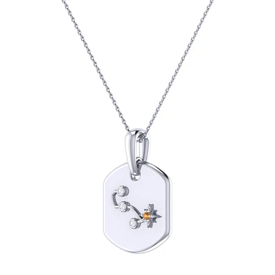 Diamond and Citrine Scorpio Constellation Zodiac Tag Necklace in Sterling Silver