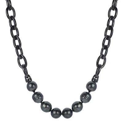 8-9mm Baroque Black Tahitian Pearls Black Rhodium Oval LInk 20" Necklace