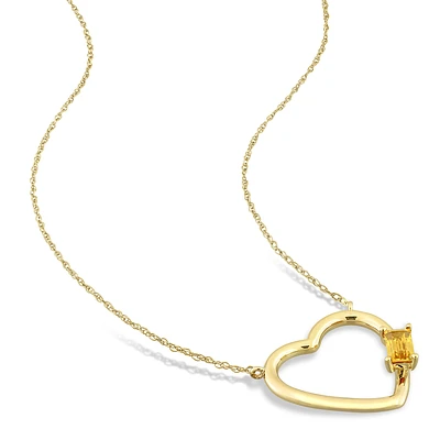 Citrine Open Heart Necklace in 10k Yellow Gold