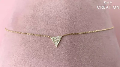 Shy Creation 0.13 ctw Pave Diamond Triangle Necklace in 14k Yellow Gold