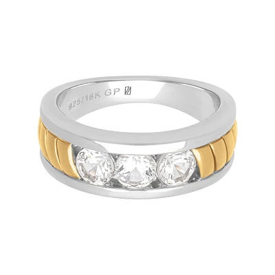 Men's Created White Sapphire Three-Stone Band in 18k Yellow Gold Plated Sterling Silver