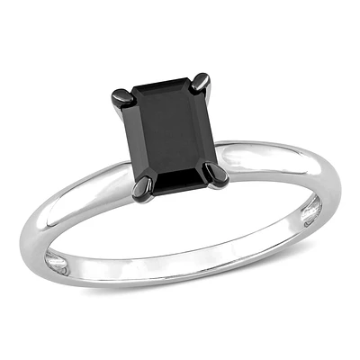 Emerald-Cut 1ctw. Black Diamond Solitaire Engagement Ring in 14k White Gold