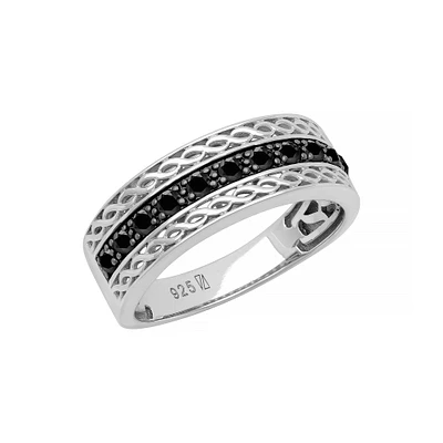 Men's Black Sapphire Twist Design Band in Sterling Silver