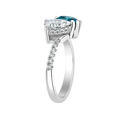 Pear-Shaped Blue Lab Grown 2.20ctw. Diamond Toi Et Moi Two-Stone Plus Engagement Ring in 14k White Gold