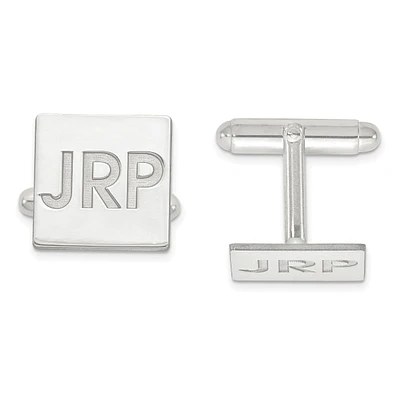 Recessed Letters Square Monogram Cuff Links in Sterling Silver (up to 3 letters)