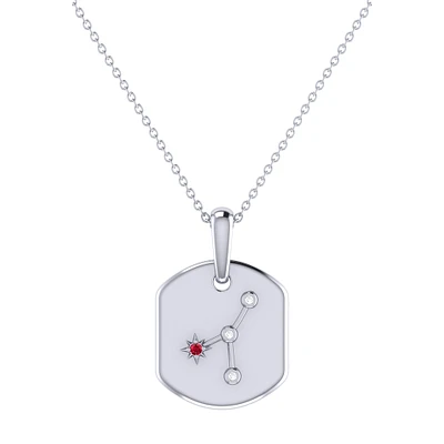 Diamond and Ruby Cancer Constellation Zodiac Tag Necklace in Sterling Silver