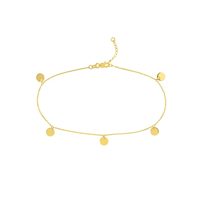 Dangle Mini Disc Anklet in 14k Yellow Gold