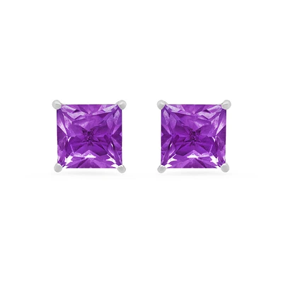 Princess-Cut Amethyst Solitaire Stud Earrings in 14k White Gold