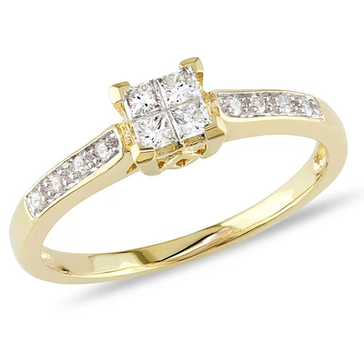 Princess & Round Cut Diamond Promise Ring 1/4ctw. 10k Yellow Gold