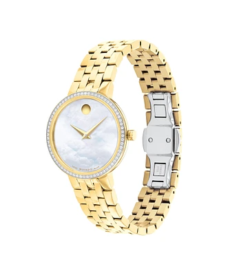 Movado Ladies Yellow Gold Stainless Steel Diamond Bezel MOP Museum Classic Watch 0607815