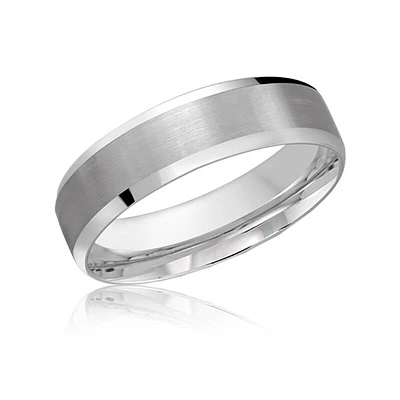 Malo Men's Satin Center Polished Edge Wedding Band 14k White Gold