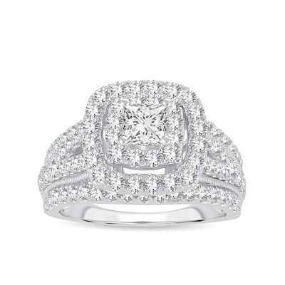 Lab Grown Princess-Cut Diamond 2ctw. Cushion Halo Engagement Ring 10k White Gold