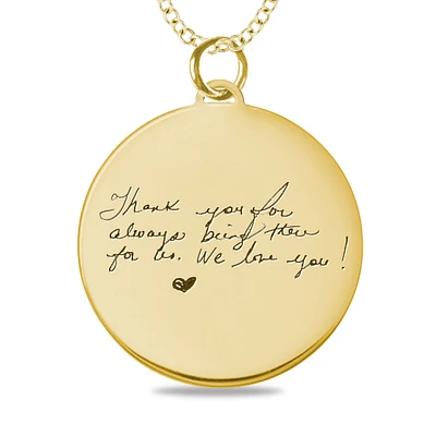 Handwriting Disc Pendant in 10k Gold